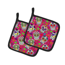 Load image into Gallery viewer, Day of the Dead Pink Pot Holders - Set of 2 - Heat-Resistant Kitchen Essentials BB5115PTHD