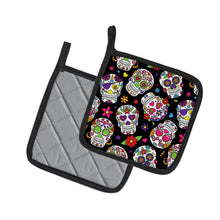Load image into Gallery viewer, Day of the Dead Black Pot Holders - Set of 2 - Heat-Resistant Kitchen Essentials BB5116PTHD