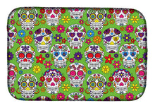 Load image into Gallery viewer, Day of the Dead Green Dish Drying Mat – Absorbent, Artistic Kitchen Essentials BB5117DDM