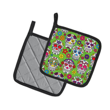 Load image into Gallery viewer, Day of the Dead Green Pot Holders - Set of 2 - Heat-Resistant Kitchen Essentials BB5117PTHD
