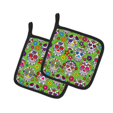 Load image into Gallery viewer, Day of the Dead Green Pot Holders - Set of 2 - Heat-Resistant Kitchen Essentials BB5117PTHD