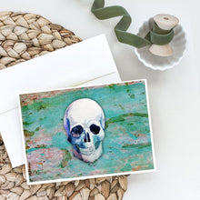Load image into Gallery viewer, Day of the Dead Teal Skull Greeting Cards -  Blank Note Cards – 8-Pack of Artist-Designed Cards with Envelopes