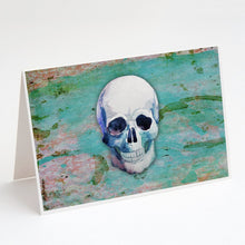 Load image into Gallery viewer, Day of the Dead Teal Skull Greeting Cards -  Blank Note Cards – 8-Pack of Artist-Designed Cards with Envelopes