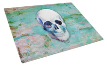 Load image into Gallery viewer, Day of the Dead Teal Skull Glass Cutting Boards – Durable, Decorative Kitchen Art Large BB5123LCB