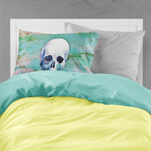 Load image into Gallery viewer, Day of the Dead Teal Skull Fabric Standard Pillowcase – Artistic Decorative Front, White Back BB5123PILLOWCASE