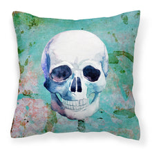 Load image into Gallery viewer, Day of the Dead Teal Skull Fabric Decorative Pillow BB5123PW1818