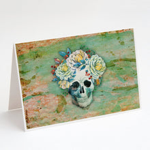 Load image into Gallery viewer, Day of the Dead Skull with Flowers Greeting Cards -  Blank Note Cards – 8-Pack of Artist-Designed Cards with Envelopes