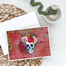 Load image into Gallery viewer, Day of the Dead Red Flowers Skull  Greeting Cards -  Blank Note Cards – 8-Pack of Artist-Designed Cards with Envelopes