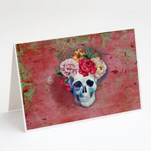 Load image into Gallery viewer, Day of the Dead Red Flowers Skull  Greeting Cards -  Blank Note Cards – 8-Pack of Artist-Designed Cards with Envelopes