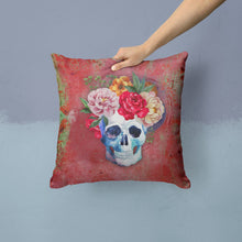 Load image into Gallery viewer, Day of the Dead Red Flowers Skull  Throw Pillow - 14x14 Decorative Pillow – Art for Your Home &amp; Patio BB5130PW1414