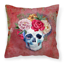 Load image into Gallery viewer, Day of the Dead Red Flowers Skull  Fabric Decorative Pillow BB5130PW1818