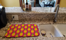 Load image into Gallery viewer, Pineapples on Pink Dish Drying Mat – Absorbent, Artistic Kitchen Essentials BB5136DDM