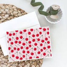 Load image into Gallery viewer, Cherries on Pink Greeting Cards -  Blank Note Cards – 8-Pack of Artist-Designed Cards with Envelopes