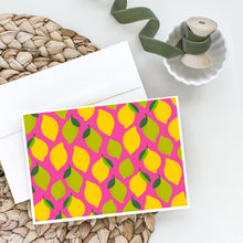 Load image into Gallery viewer, Lemons and Limes on Pink Greeting Cards -  Blank Note Cards – 8-Pack of Artist-Designed Cards with Envelopes