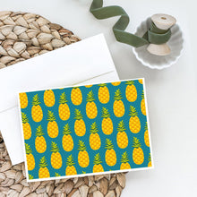 Load image into Gallery viewer, Pineapples on Teal Greeting Cards -  Blank Note Cards – 8-Pack of Artist-Designed Cards with Envelopes