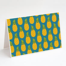 Load image into Gallery viewer, Pineapples on Teal Greeting Cards -  Blank Note Cards – 8-Pack of Artist-Designed Cards with Envelopes
