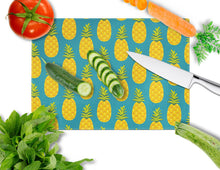 Load image into Gallery viewer, Pineapples on Teal Glass Cutting Boards – Durable, Decorative Kitchen Art Large BB5145LCB
