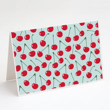 Load image into Gallery viewer, Cherries on Blue Greeting Cards -  Blank Note Cards – 8-Pack of Artist-Designed Cards with Envelopes
