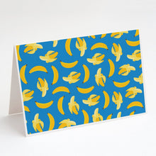 Load image into Gallery viewer, Bananas on Blue Greeting Cards -  Blank Note Cards – 8-Pack of Artist-Designed Cards with Envelopes