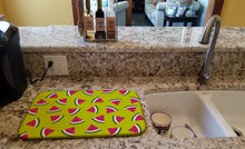 Load image into Gallery viewer, Watermelon on Lime Green Dish Drying Mat – Absorbent, Artistic Kitchen Essentials BB5151DDM