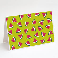 Load image into Gallery viewer, Watermelon on Lime Green Greeting Cards -  Blank Note Cards – 8-Pack of Artist-Designed Cards with Envelopes