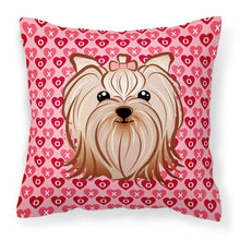 Load image into Gallery viewer, Yorkie Yorkishire Terrier Hearts Fabric Decorative Pillow BB5274PW1818