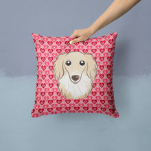 Load image into Gallery viewer, Longhair Creme Dachshund Hearts Throw Pillow - 14x14 Decorative Pillow – Art for Your Home &amp; Patio BB5282PW1414
