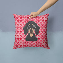 Load image into Gallery viewer, Smooth Black and Tan Dachshund Hearts Throw Pillow - 14x14 Decorative Pillow – Art for Your Home &amp; Patio BB5285PW1414