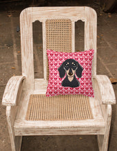 Load image into Gallery viewer, Smooth Black and Tan Dachshund Hearts Fabric Decorative Pillow BB5285PW1818