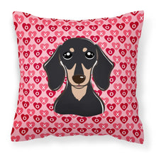 Load image into Gallery viewer, Smooth Black and Tan Dachshund Hearts Fabric Decorative Pillow BB5285PW1818