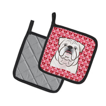 Load image into Gallery viewer, White English Bulldog  Hearts Pot Holders - Set of 2 - Heat-Resistant Kitchen Essentials BB5290PTHD