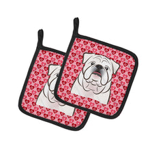 Load image into Gallery viewer, White English Bulldog  Hearts Pot Holders - Set of 2 - Heat-Resistant Kitchen Essentials BB5290PTHD