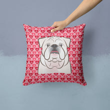 Load image into Gallery viewer, White English Bulldog  Hearts Throw Pillow - 14x14 Decorative Pillow – Art for Your Home &amp; Patio BB5290PW1414