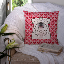 Load image into Gallery viewer, White English Bulldog  Hearts Throw Pillow - 14x14 Decorative Pillow – Art for Your Home &amp; Patio BB5290PW1414