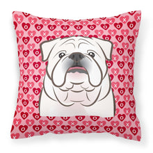 Load image into Gallery viewer, White English Bulldog  Hearts Fabric Decorative Pillow BB5290PW1818