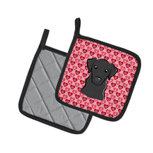 Load image into Gallery viewer, Black Labrador Hearts Pot Holders - Set of 2 - Heat-Resistant Kitchen Essentials BB5305PTHD
