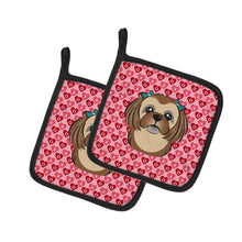 Load image into Gallery viewer, Chocolate Brown Shih Tzu Hearts Pot Holders - Set of 2 - Heat-Resistant Kitchen Essentials BB5319PTHD