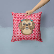Load image into Gallery viewer, Chocolate Brown Shih Tzu Hearts Throw Pillow - 14x14 Decorative Pillow – Art for Your Home &amp; Patio BB5319PW1414