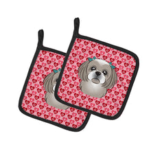 Load image into Gallery viewer, Gray Silver Shih Tzu Hearts Pot Holders - Set of 2 - Heat-Resistant Kitchen Essentials BB5320PTHD