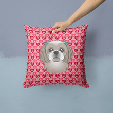 Load image into Gallery viewer, Gray Silver Shih Tzu Hearts Throw Pillow - 14x14 Decorative Pillow – Art for Your Home &amp; Patio BB5320PW1414