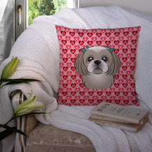 Load image into Gallery viewer, Gray Silver Shih Tzu Hearts Throw Pillow - 14x14 Decorative Pillow – Art for Your Home &amp; Patio BB5320PW1414