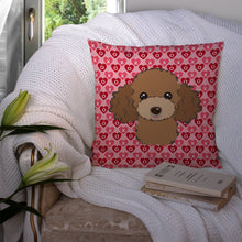 Load image into Gallery viewer, Chocolate Brown Poodle Hearts Throw Pillow - 14x14 Decorative Pillow – Art for Your Home &amp; Patio BB5326PW1414