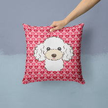 Load image into Gallery viewer, White Poodle Hearts Throw Pillow - 14x14 Decorative Pillow – Art for Your Home &amp; Patio BB5327PW1414