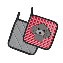 Load image into Gallery viewer, Silver Gray Poodle Hearts Pot Holders - Set of 2 - Heat-Resistant Kitchen Essentials BB5329PTHD