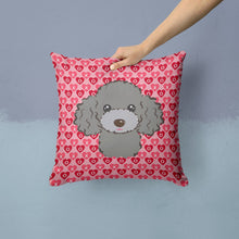 Load image into Gallery viewer, Silver Gray Poodle Hearts Throw Pillow - 14x14 Decorative Pillow – Art for Your Home &amp; Patio BB5329PW1414