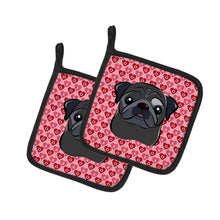 Load image into Gallery viewer, Black Pug Hearts Pot Holders - Set of 2 - Heat-Resistant Kitchen Essentials BB5333PTHD