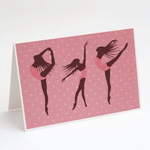 Load image into Gallery viewer, Dancers Linen Pink Polkadots Greeting Cards -  Blank Note Cards – 8-Pack of Artist-Designed Cards with Envelopes