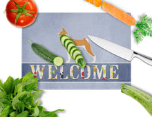 Load image into Gallery viewer, Basenji Welcome Glass Cutting Boards – Durable, Decorative Kitchen Art Large BB5578LCB