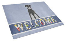 Load image into Gallery viewer, Standard Schnauzer Black Grey Welcome Glass Cutting Boards – Durable, Decorative Kitchen Art Large BB5615LCB