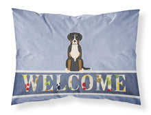 Load image into Gallery viewer, Greater Swiss Mountain Dog Welcome Fabric Standard Pillowcase – Artistic Decorative Front, White Back BB5618PILLOWCASE